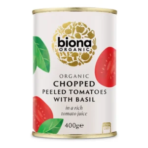 Rosii decojite maruntite cu busuioc la conserva bio 400g Biona