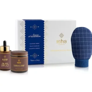 Set cadou ritual hammam - sapun negru, manusa kessa, ulei de argan ecologic Isha