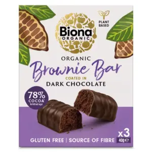 Baton brownie invelit in ciocolata neagra bio 3 x 40g Biona
